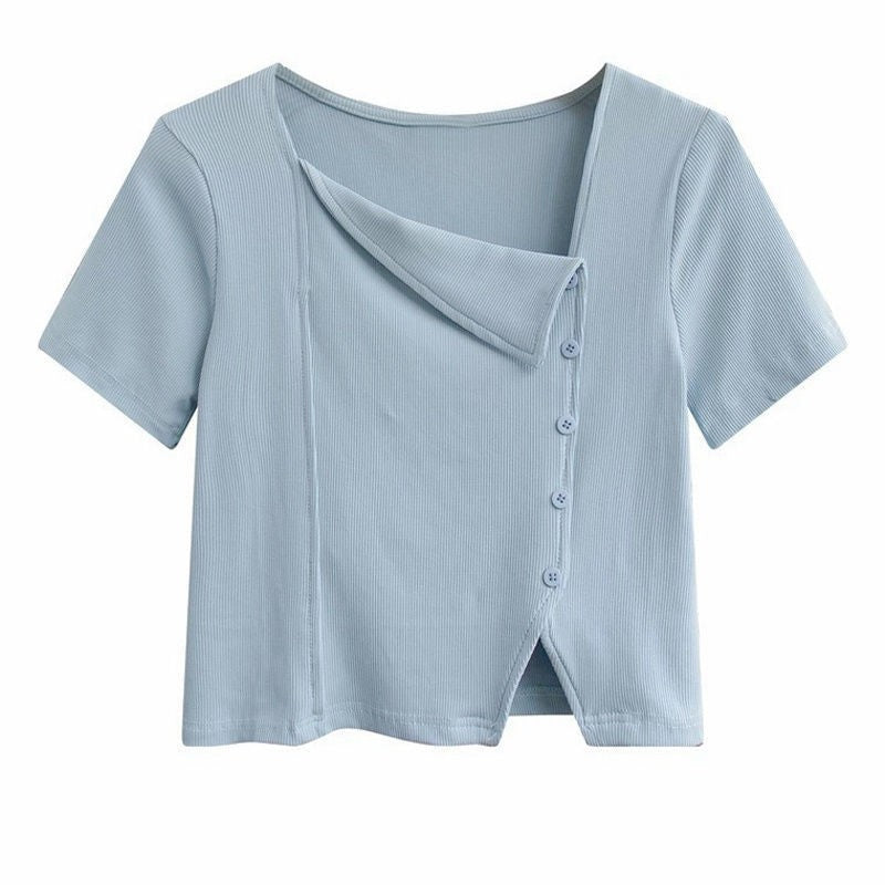 Asymmetric Square Neck Short Sleeve Top