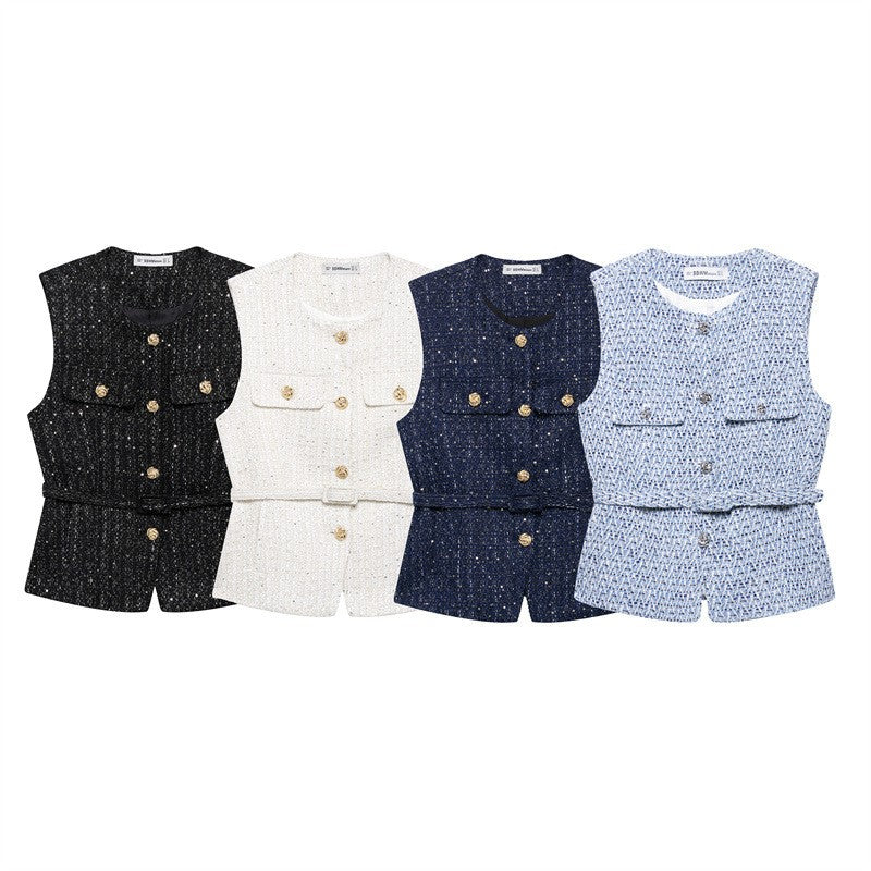 Casual Belted Slim Fit Vest