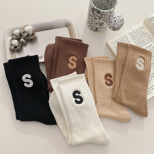 Embroidered Cotton Mid-Calf Socks