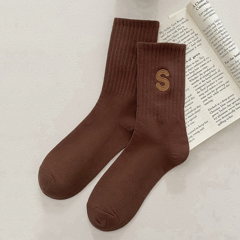Embroidered Cotton Mid-Calf Socks