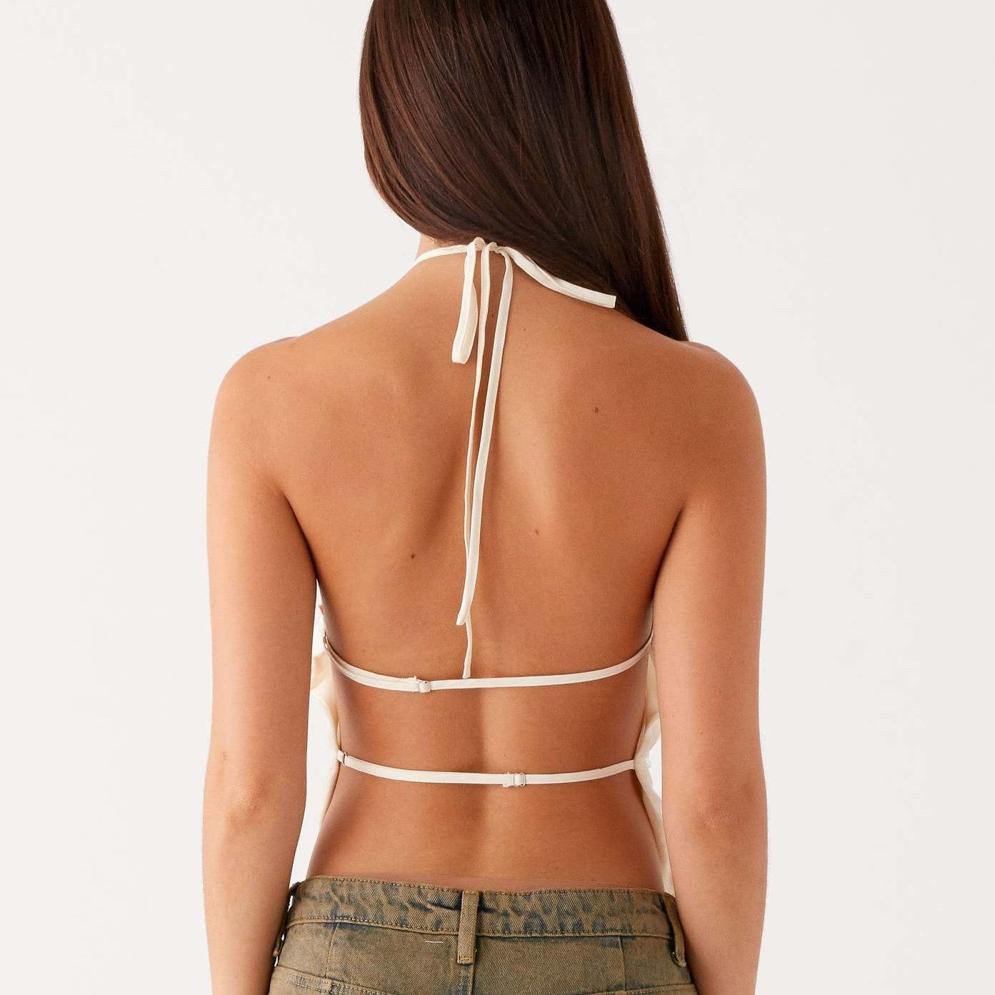 Lace Trim Backless Spaghetti Strap Top