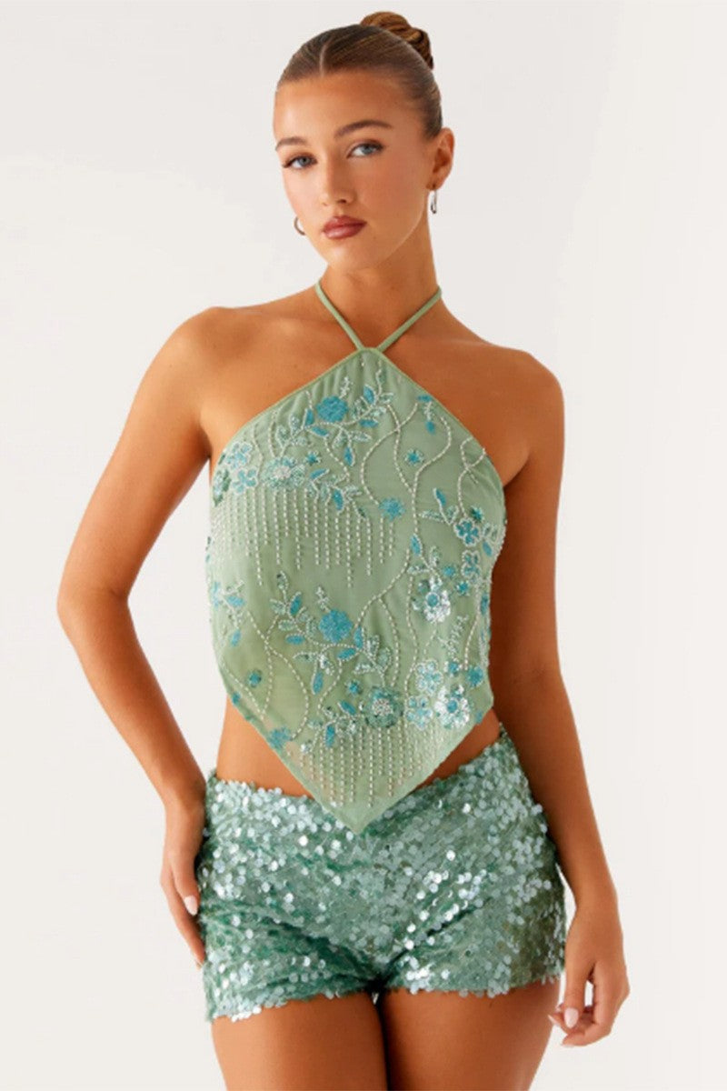Lyric Sequined Halter Top