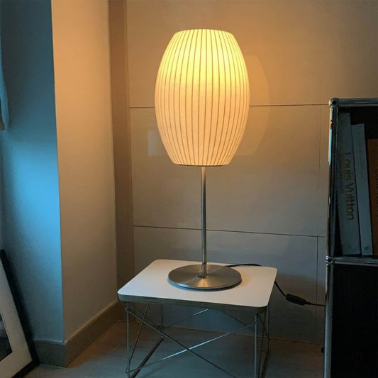 Maeve Tall Chrome & Faux Silk Console Lamp