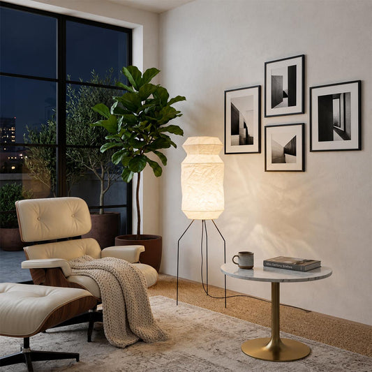 Akari UF3-L6 Slim Crinkled Washi Paper Tall Floor Lamp