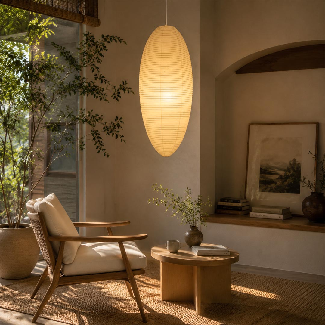 Akari 23A 24A Washi Paper Egg-Shape Pendant Light