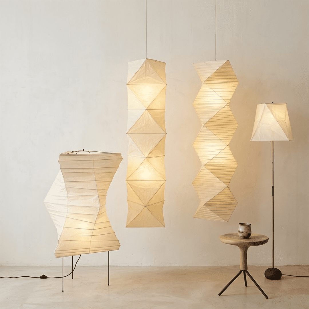 Akari L8 Washi Paper Accordion Pleated Tall Pendant Light