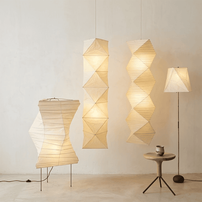 Akari L8 Washi Paper Accordion Pleated Tall Pendant Light