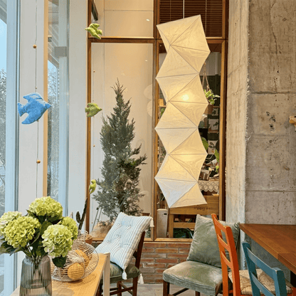 Akari L8 Washi Paper Accordion Pleated Tall Pendant Light