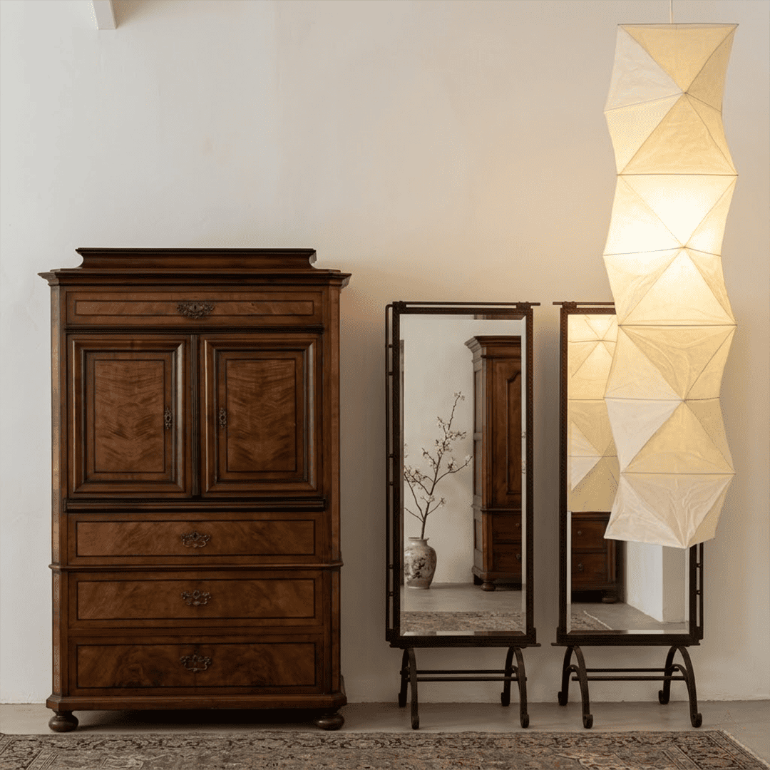 Akari L8 Washi Paper Accordion Pleated Tall Pendant Light