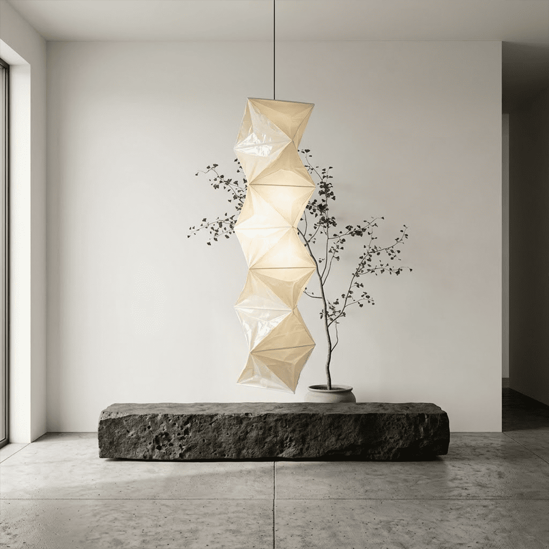 Akari L8 Washi Paper Accordion Pleated Tall Pendant Light