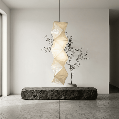 Akari L8 Washi Paper Accordion Pleated Tall Pendant Light