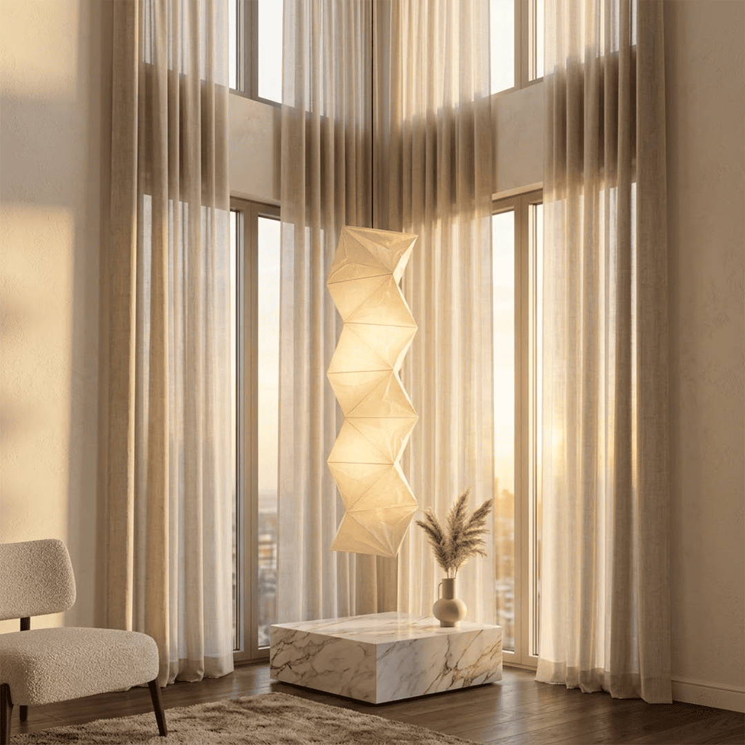 Akari L8 Washi Paper Accordion Pleated Tall Pendant Light