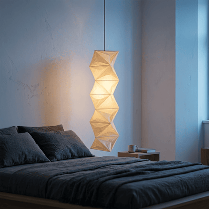 Akari L8 Washi Paper Accordion Pleated Tall Pendant Light