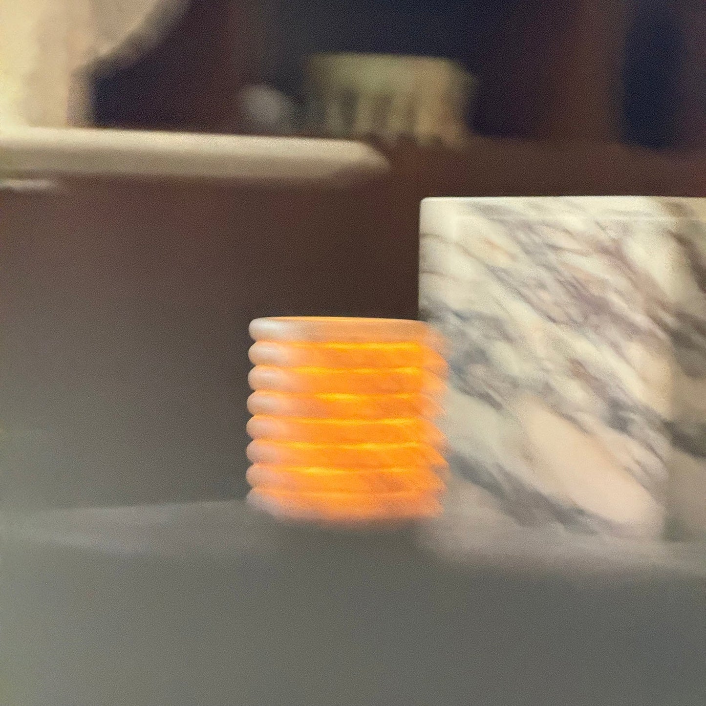 Alabaster Striped Table Lamp (Built-in Battery)