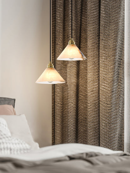 Conical Brass Alabaster Pendant Lamp