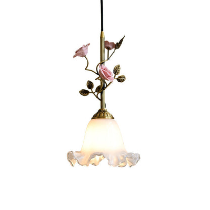 Lalique Rose Glass Pendant Lamp