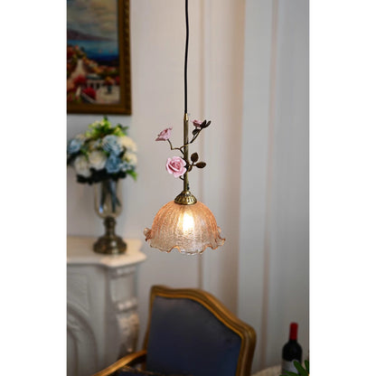 Lalique Rose Glass Pendant Lamp