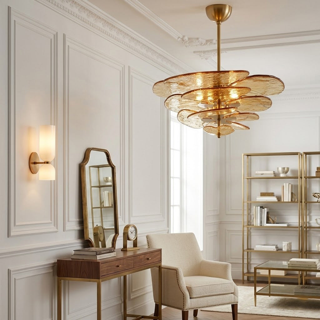 Lotus Leaf Layered Glass Chandelier