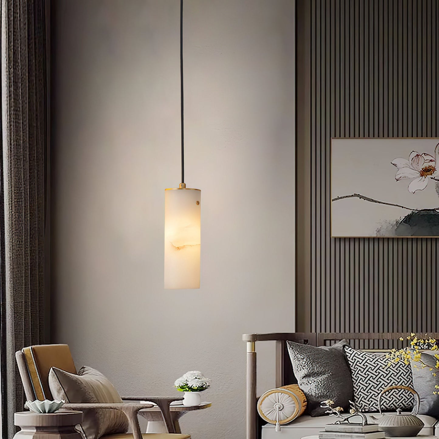 Nula Vertical Alabaster Pendant Light