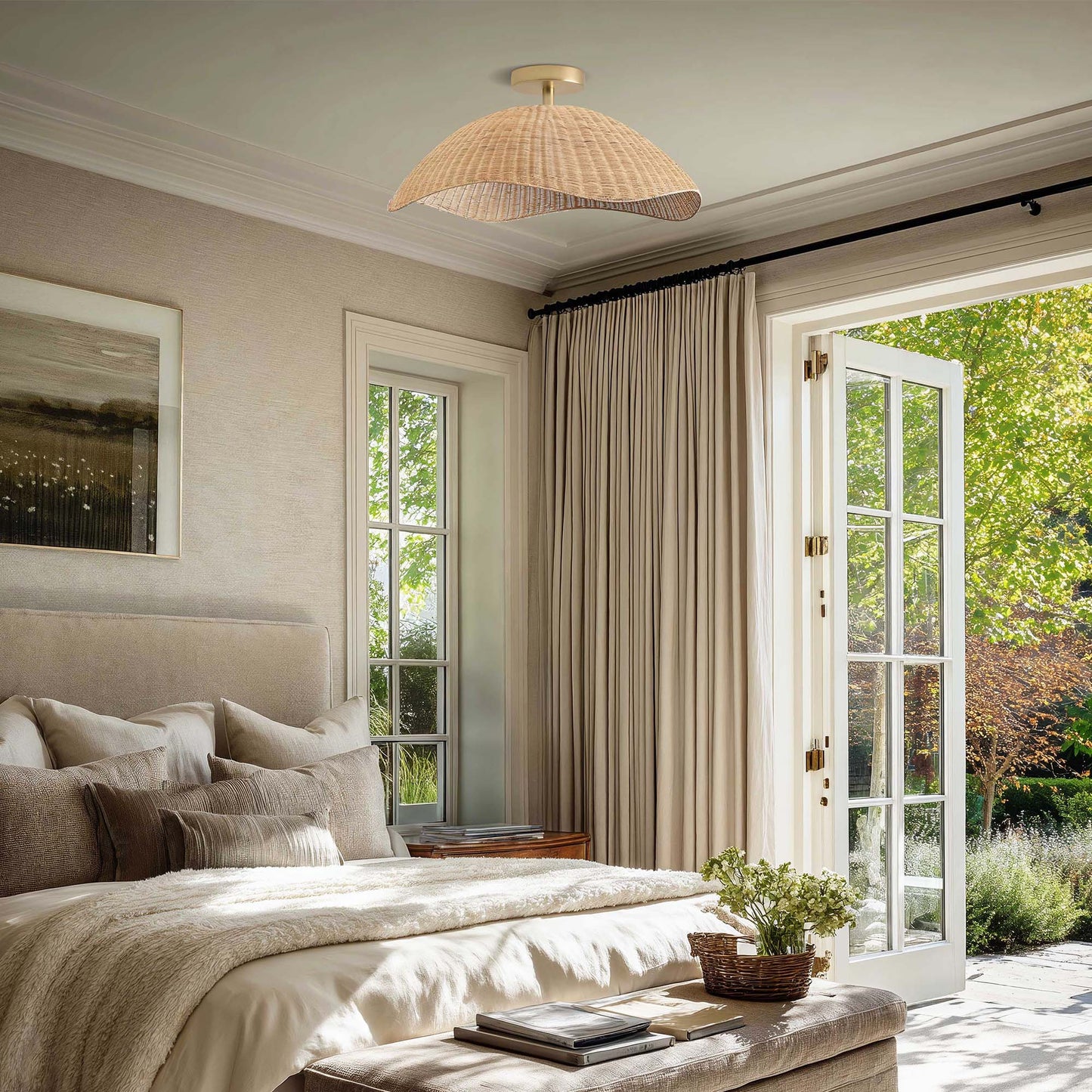 Nana Vermiculate Rattan Flush Mount