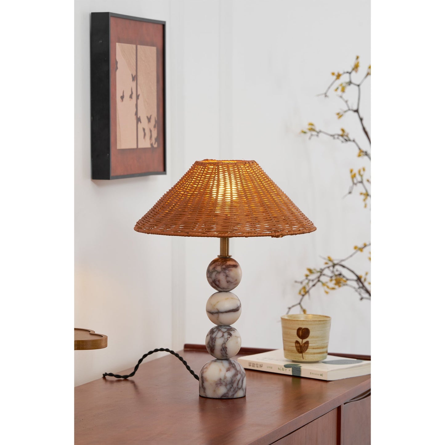 Rattan Marble Table Lamp