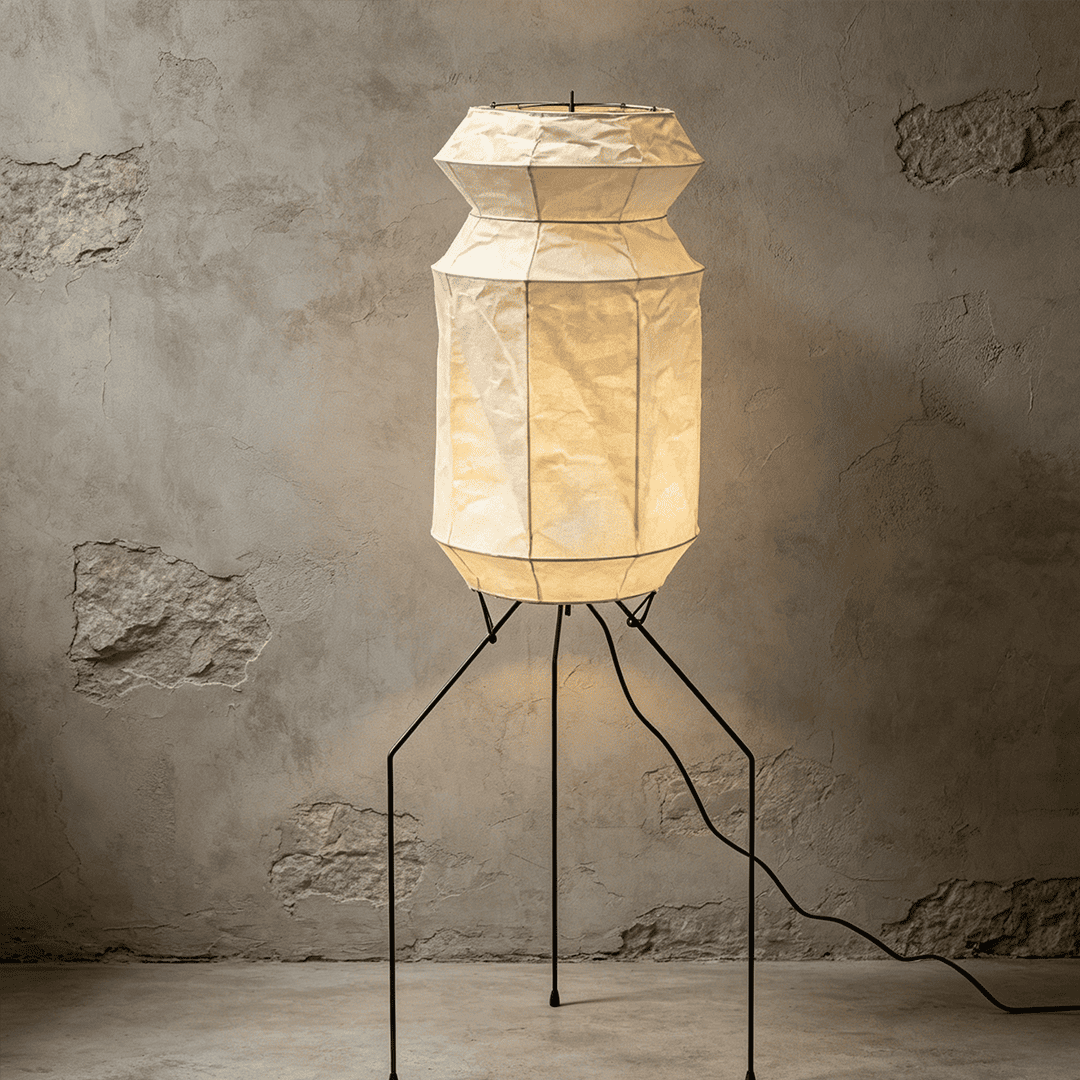 Akari UF3-L6 Slim Crinkled Washi Paper Tall Floor Lamp