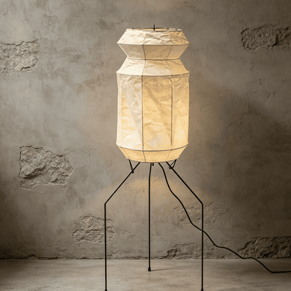 Akari UF3-L6 Slim Crinkled Washi Paper Tall Floor Lamp