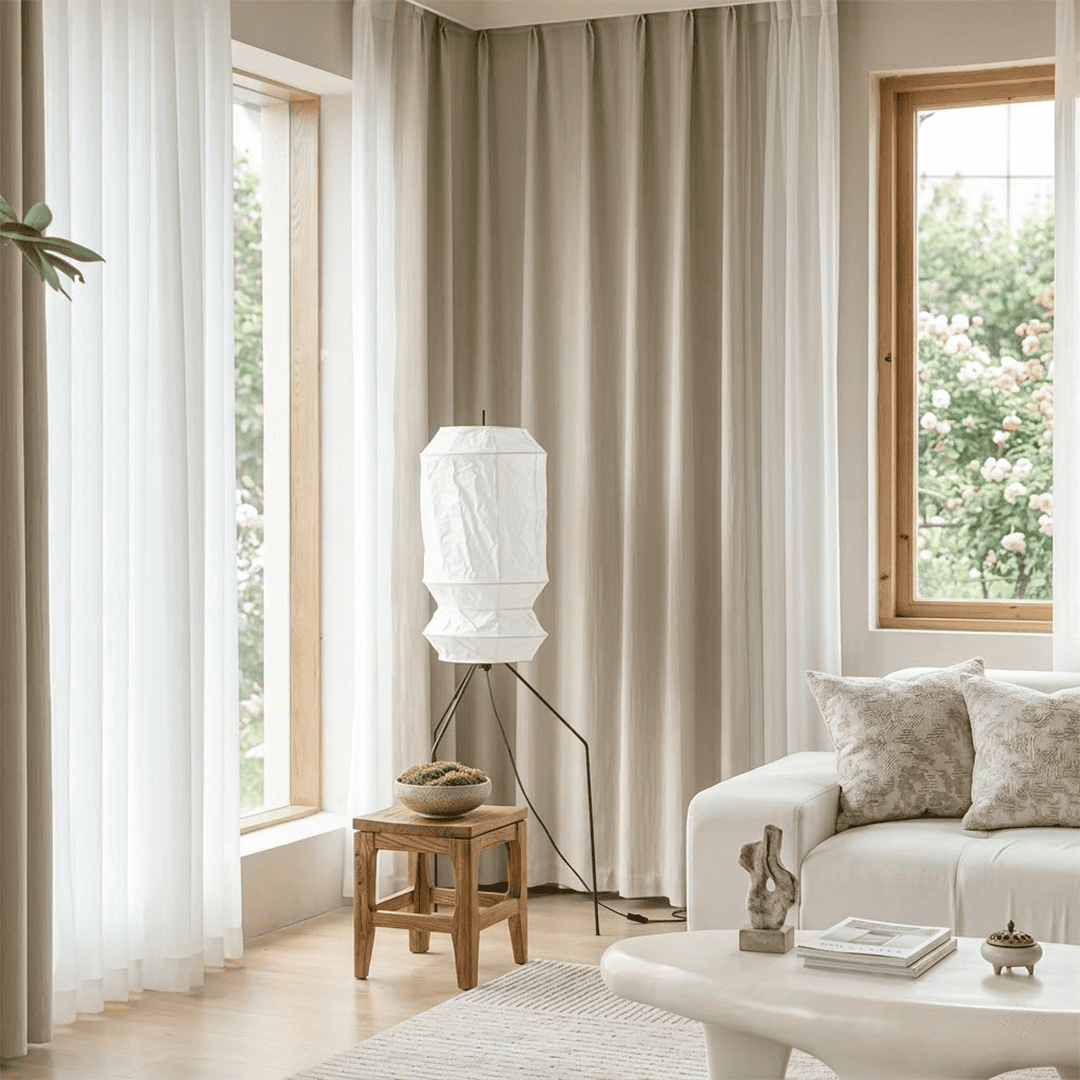 Akari UF3-L6 Slim Crinkled Washi Paper Tall Floor Lamp
