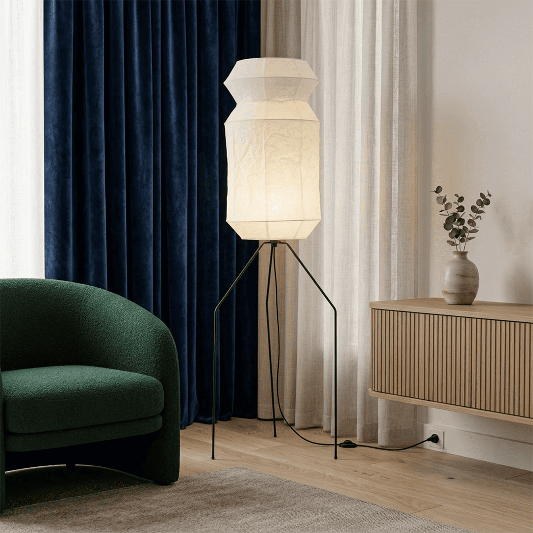 Akari UF3-L6 Slim Crinkled Washi Paper Tall Floor Lamp