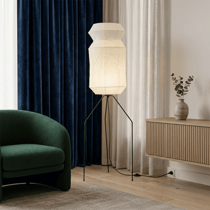 Akari UF3-L6 Slim Crinkled Washi Paper Tall Floor Lamp