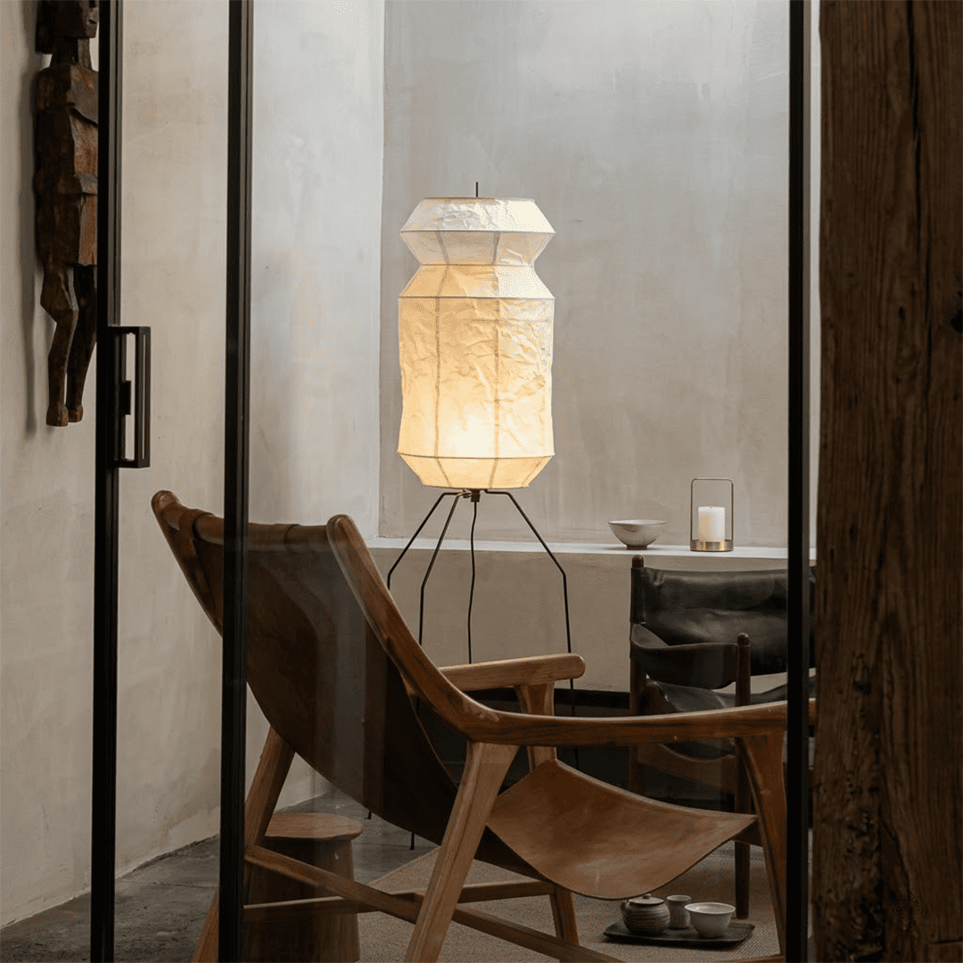 Akari UF3-L6 Slim Crinkled Washi Paper Tall Floor Lamp