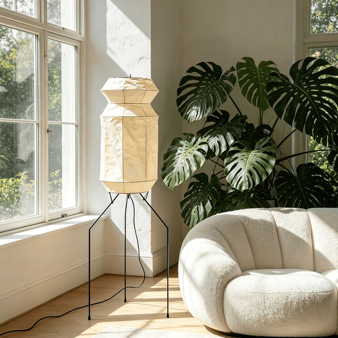 Akari UF3-L6 Slim Crinkled Washi Paper Tall Floor Lamp