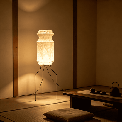 Akari UF3-L6 Slim Crinkled Washi Paper Tall Floor Lamp