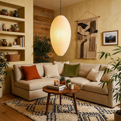 Akari 23A 24A Washi Paper Egg-Shape Pendant Light