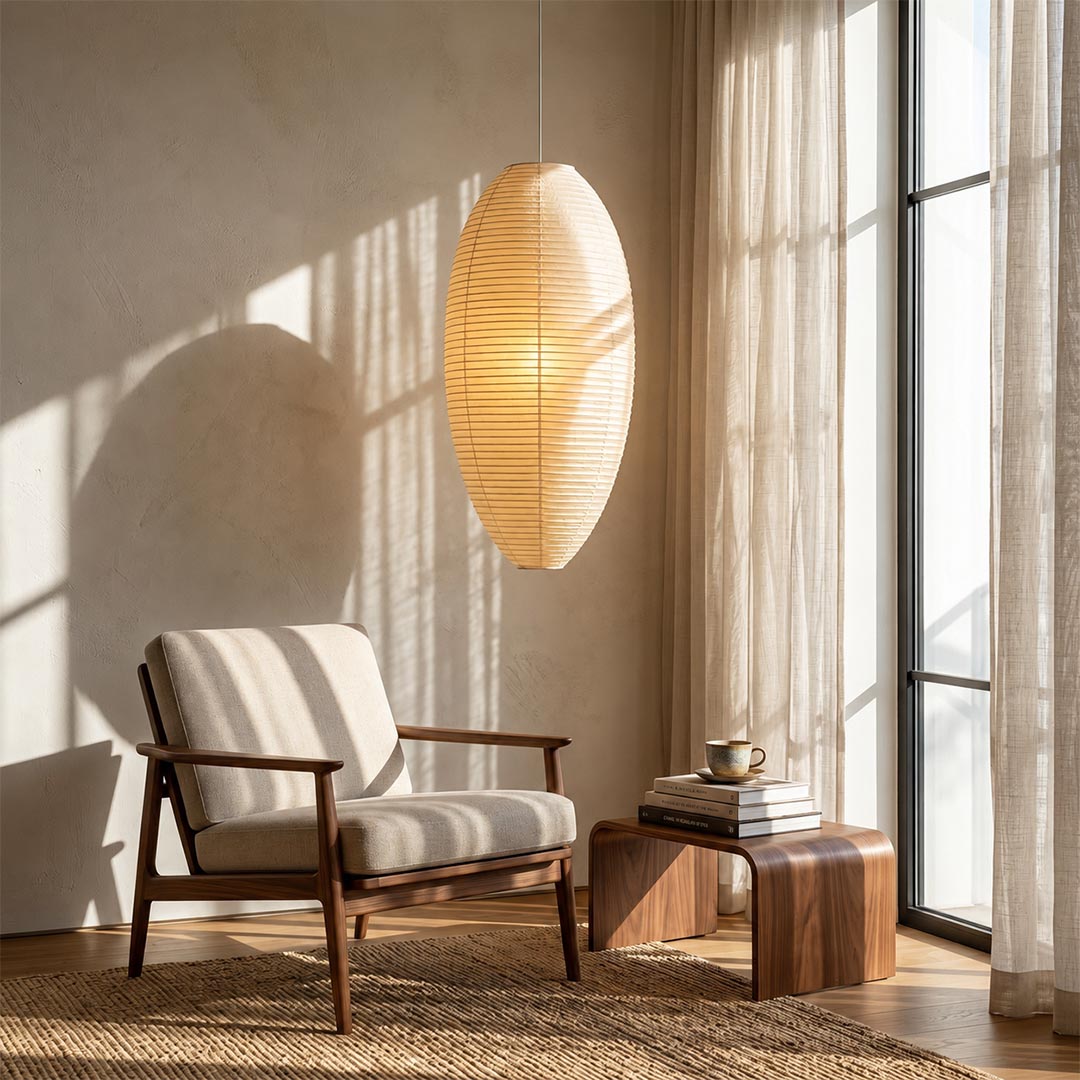 Akari 23A 24A Washi Paper Egg-Shape Pendant Light
