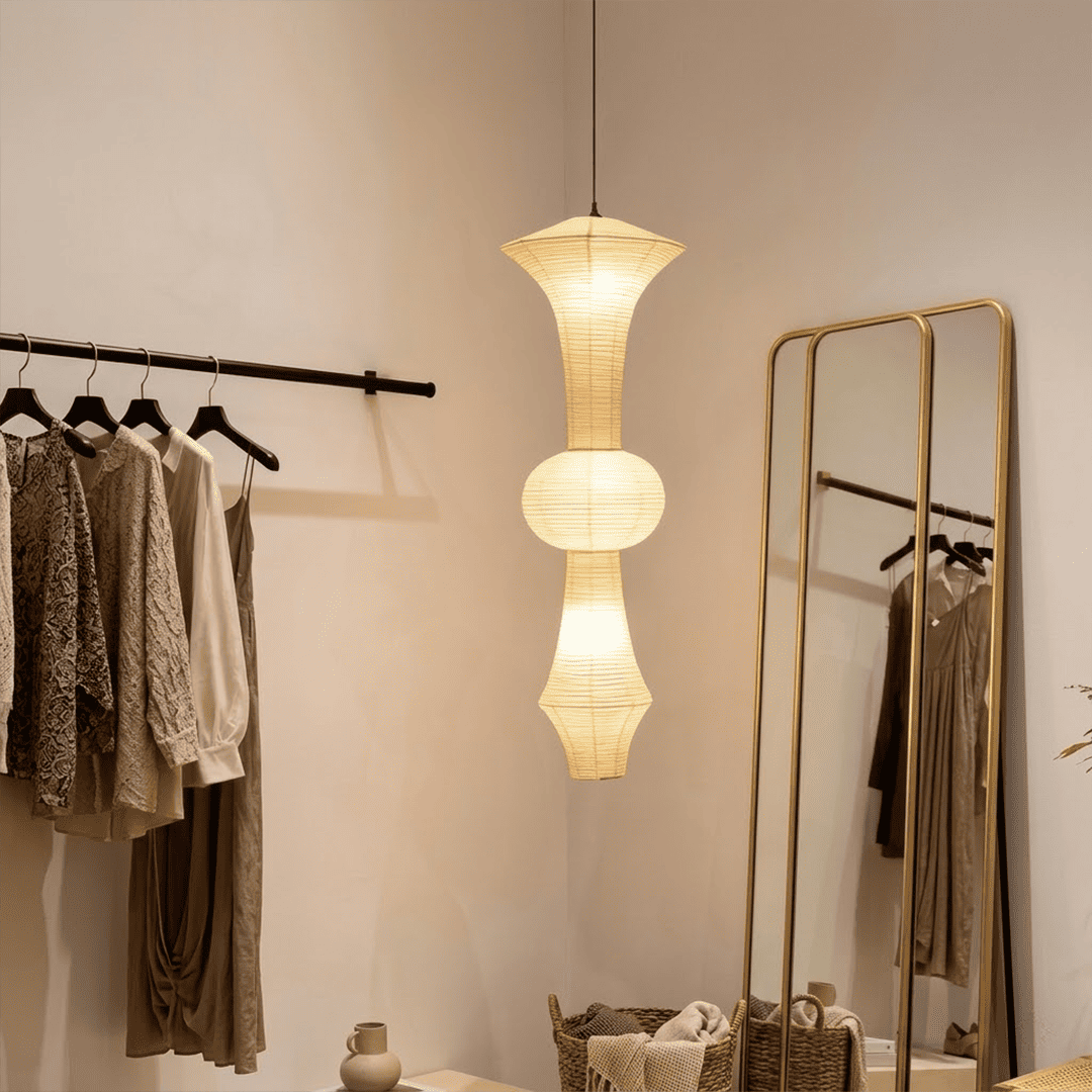 Akari E Series Washi Paper Tall Column Pendant Light