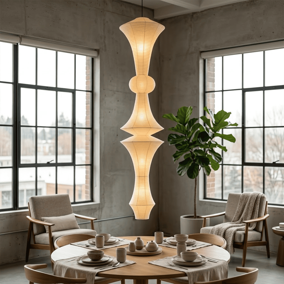 Akari E Series Washi Paper Tall Column Pendant Light