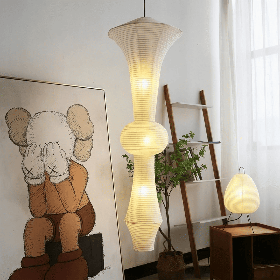 Akari E Series Washi Paper Tall Column Pendant Light