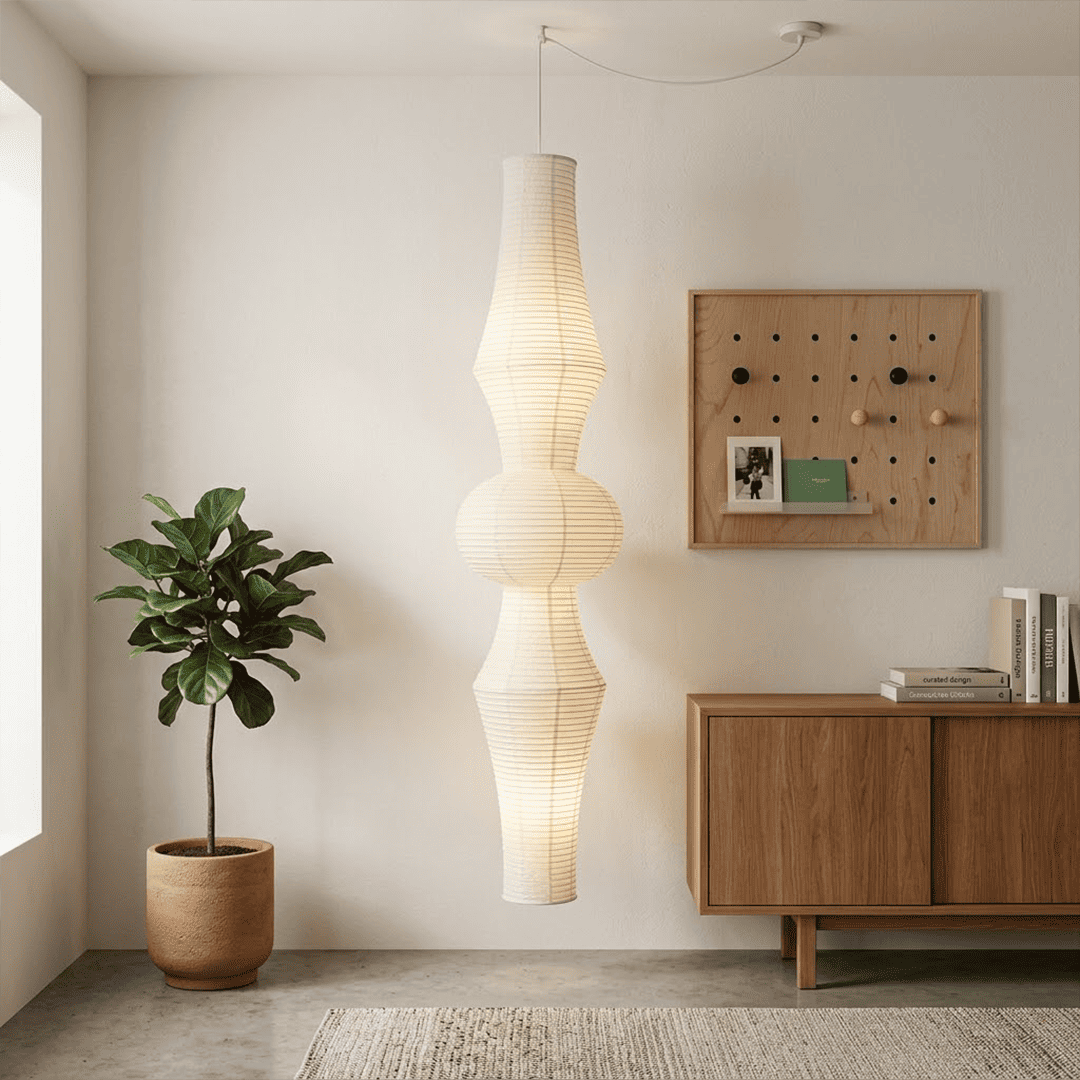 Akari E Series Washi Paper Tall Column Pendant Light