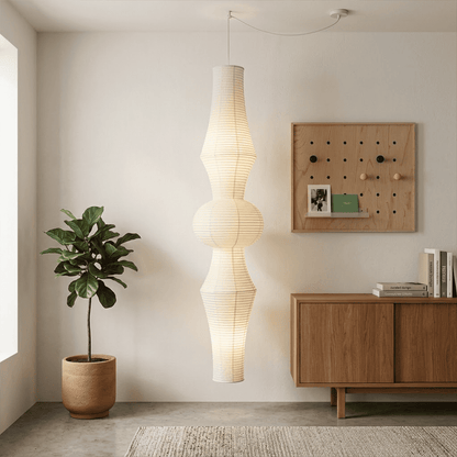 Akari E Series Washi Paper Tall Column Pendant Light