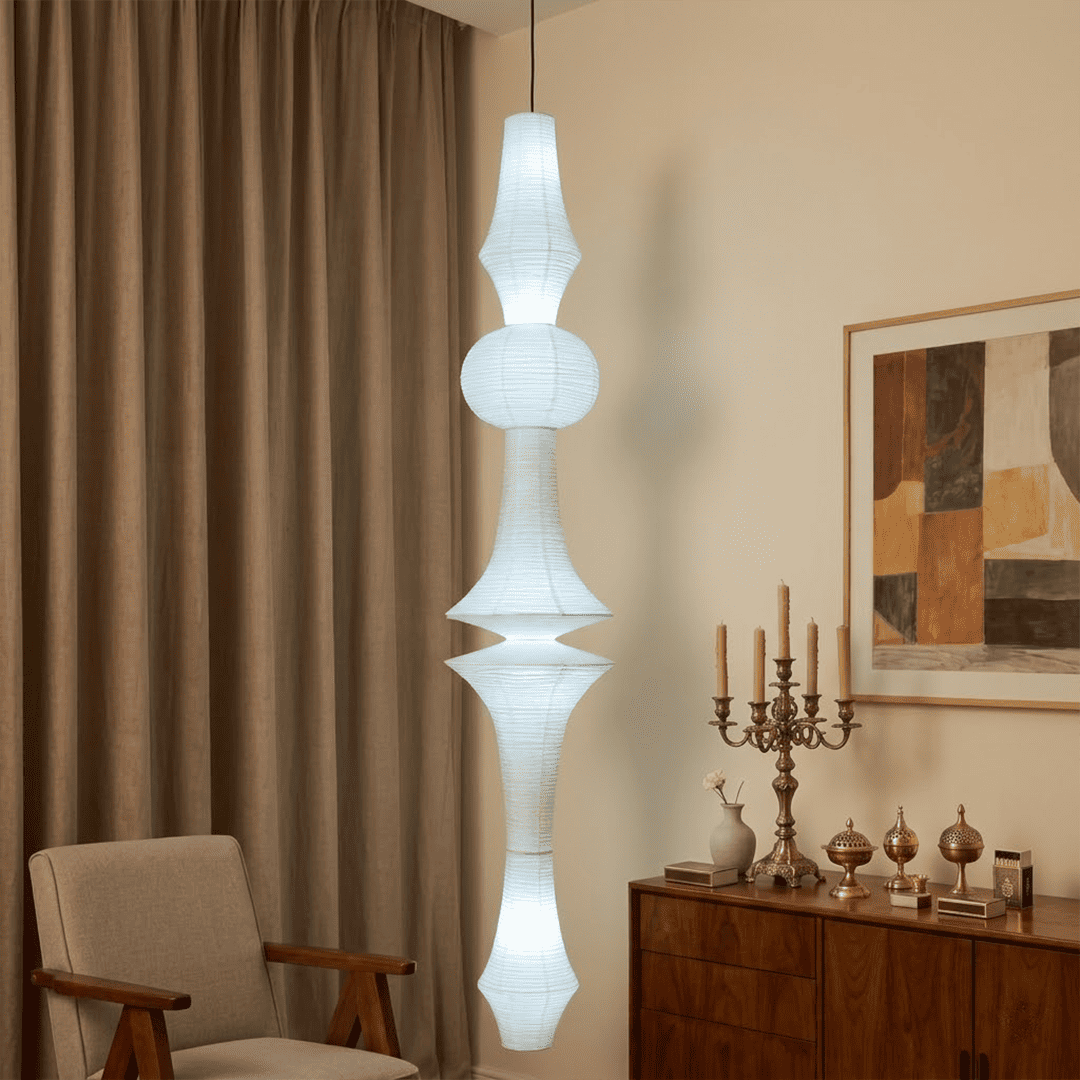 Akari E Series Washi Paper Tall Column Pendant Light