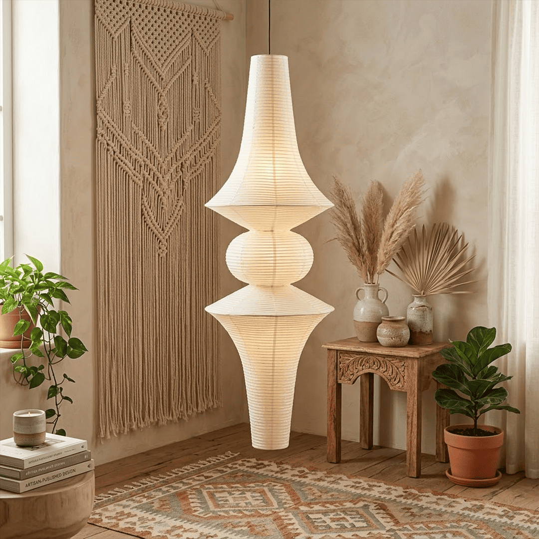 Akari E Series Washi Paper Tall Column Pendant Light