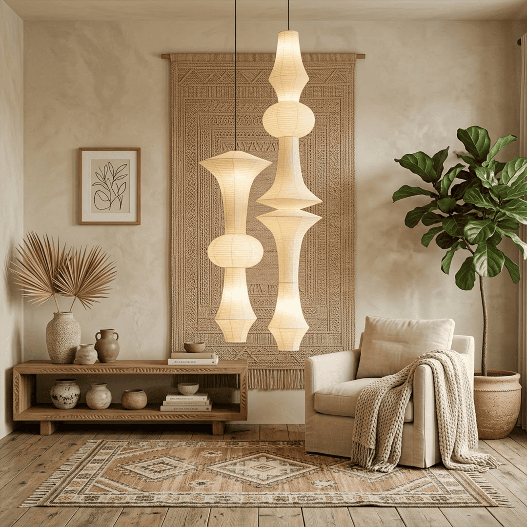 Akari E Series Washi Paper Tall Column Pendant Light