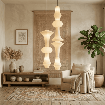 Akari E Series Washi Paper Tall Column Pendant Light
