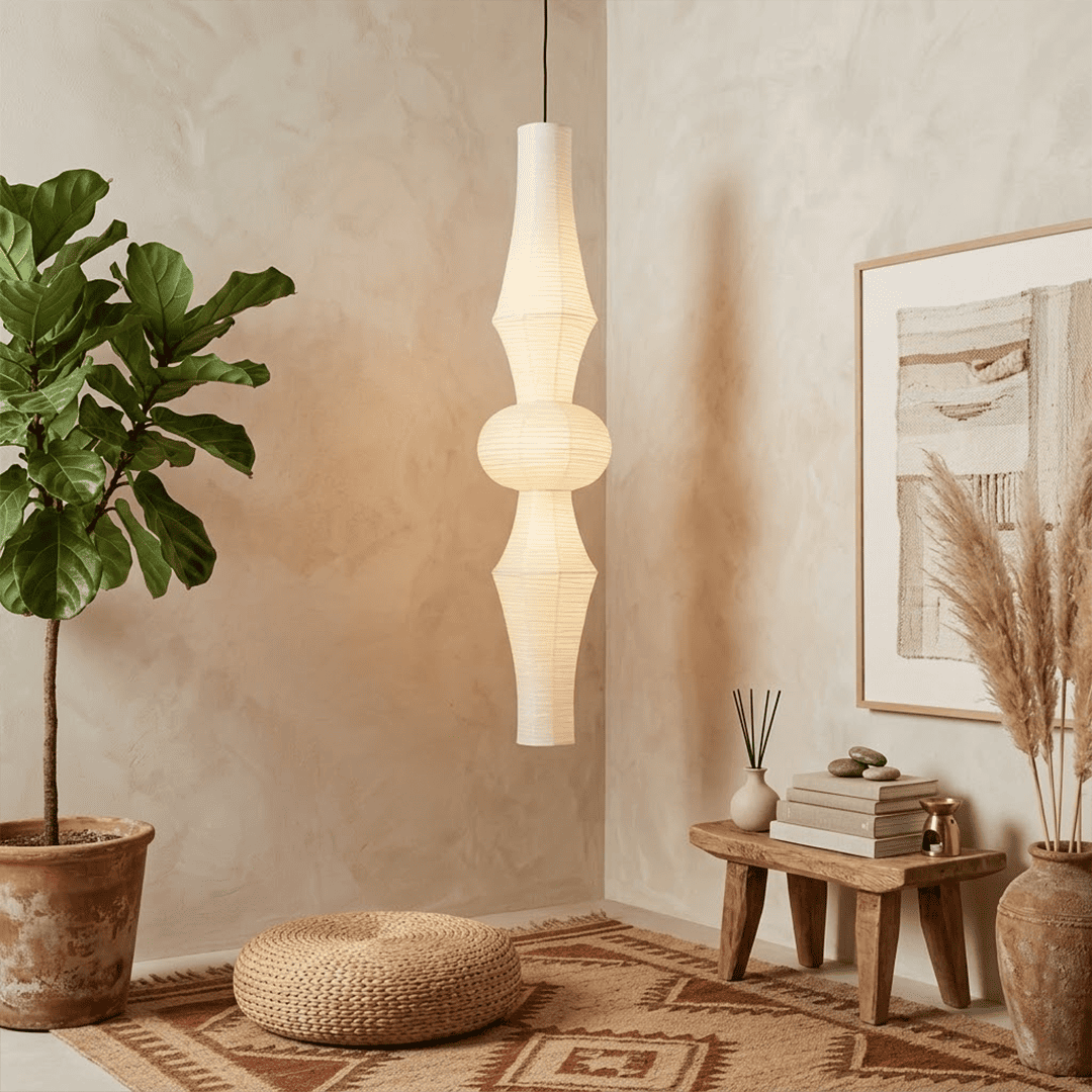 Akari E Series Washi Paper Tall Column Pendant Light