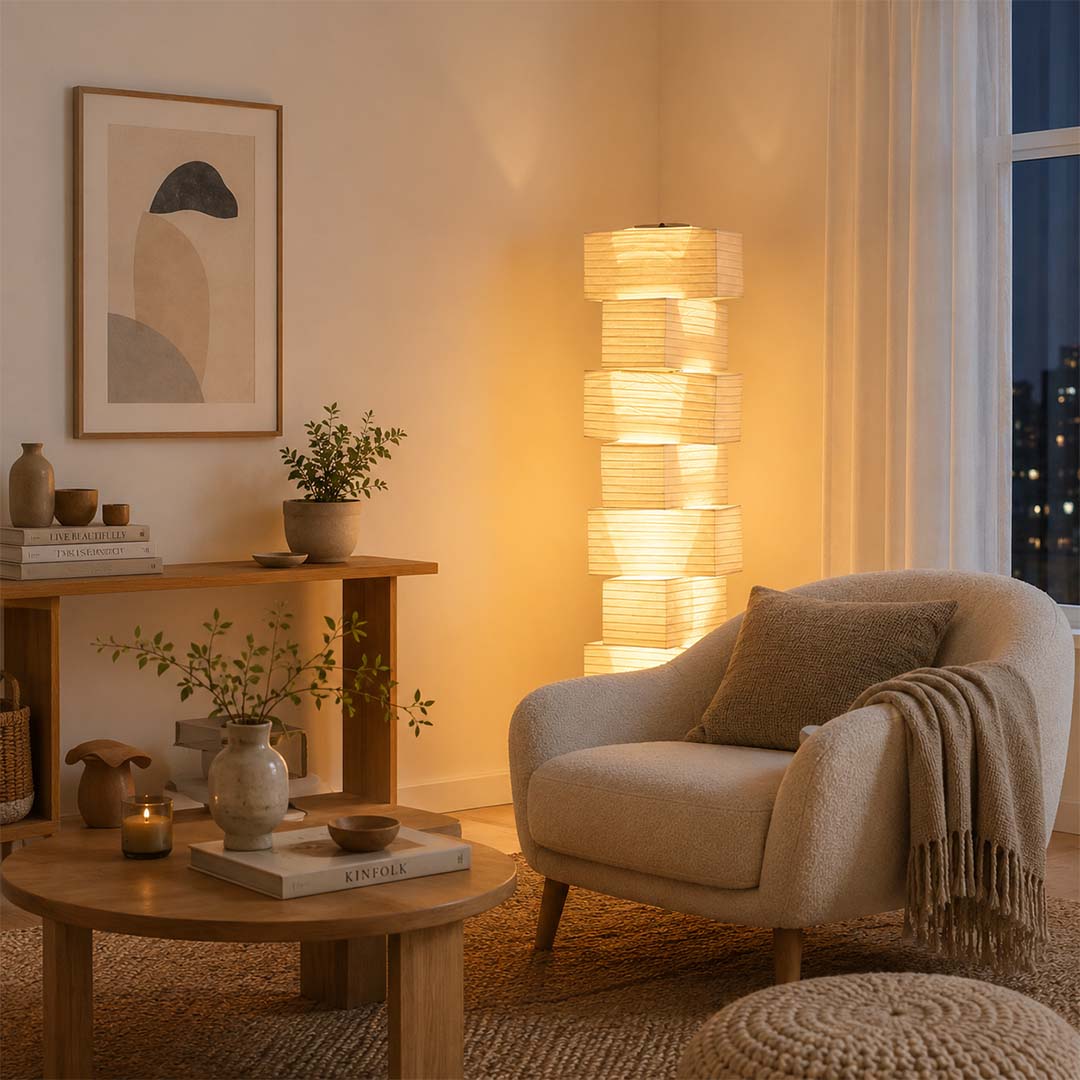 Akari UF4-L10 Washi Paper Stacked Tower Floor Lamp
