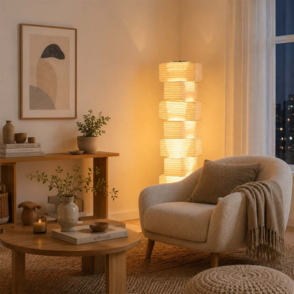 Akari UF4-L10 Washi Paper Stacked Tower Floor Lamp