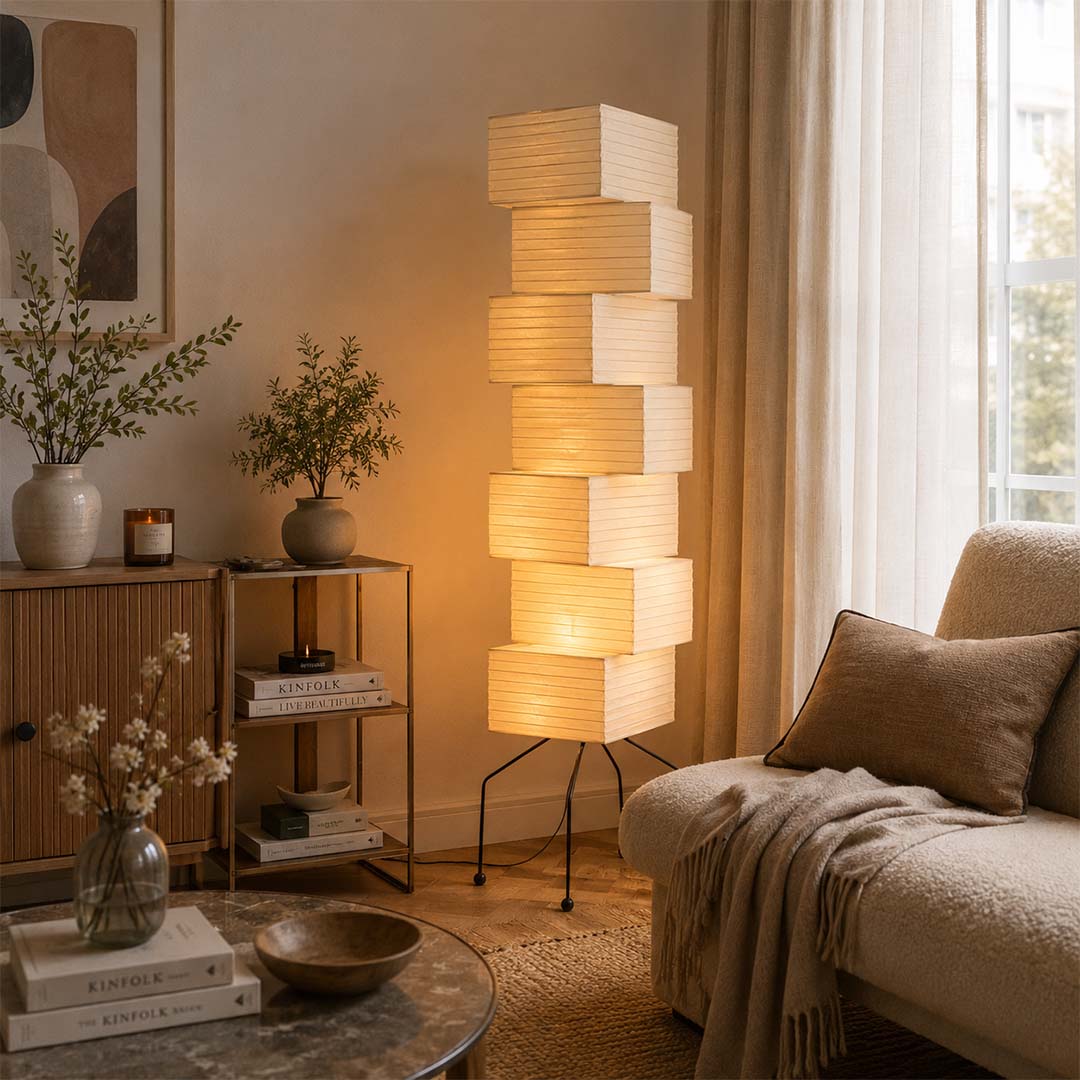 Akari UF4-L10 Washi Paper Stacked Tower Floor Lamp