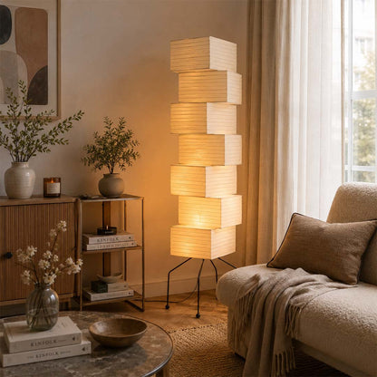 Akari UF4-L10 Washi Paper Stacked Tower Floor Lamp