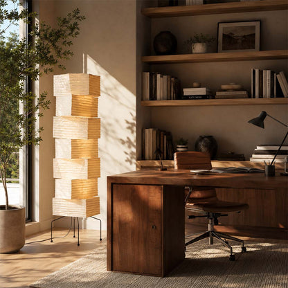 Akari UF4-L10 Washi Paper Stacked Tower Floor Lamp